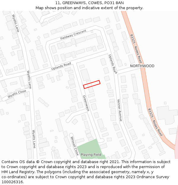11, GREENWAYS, COWES, PO31 8AN: Location map and indicative extent of plot