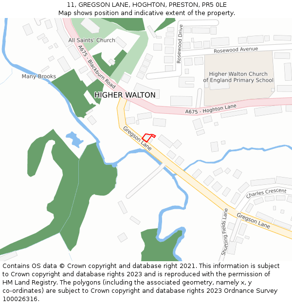 11, GREGSON LANE, HOGHTON, PRESTON, PR5 0LE: Location map and indicative extent of plot