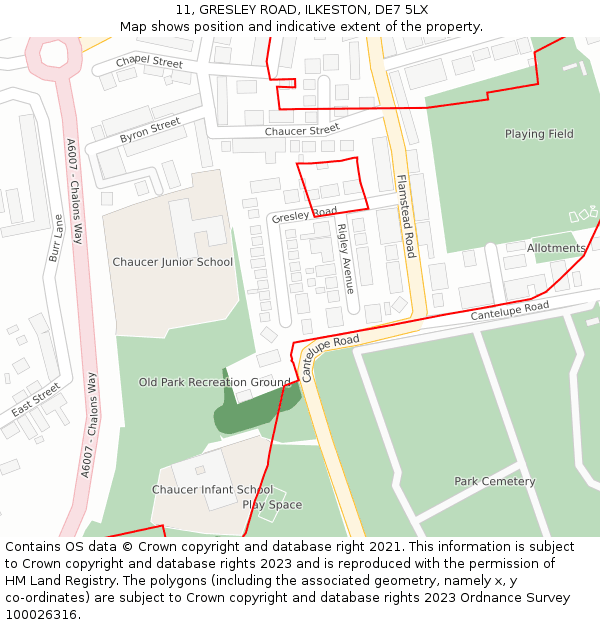 11, GRESLEY ROAD, ILKESTON, DE7 5LX: Location map and indicative extent of plot