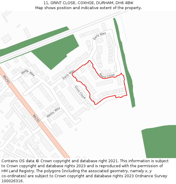 11, GRINT CLOSE, COXHOE, DURHAM, DH6 4BW: Location map and indicative extent of plot