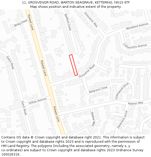 11, GROSVENOR ROAD, BARTON SEAGRAVE, KETTERING, NN15 6TF: Location map and indicative extent of plot