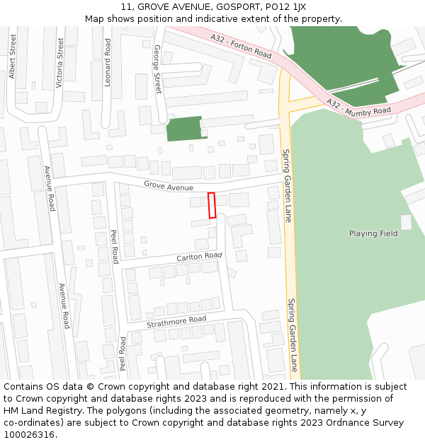 11, GROVE AVENUE, GOSPORT, PO12 1JX: Location map and indicative extent of plot