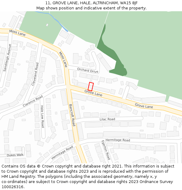 11, GROVE LANE, HALE, ALTRINCHAM, WA15 8JF: Location map and indicative extent of plot