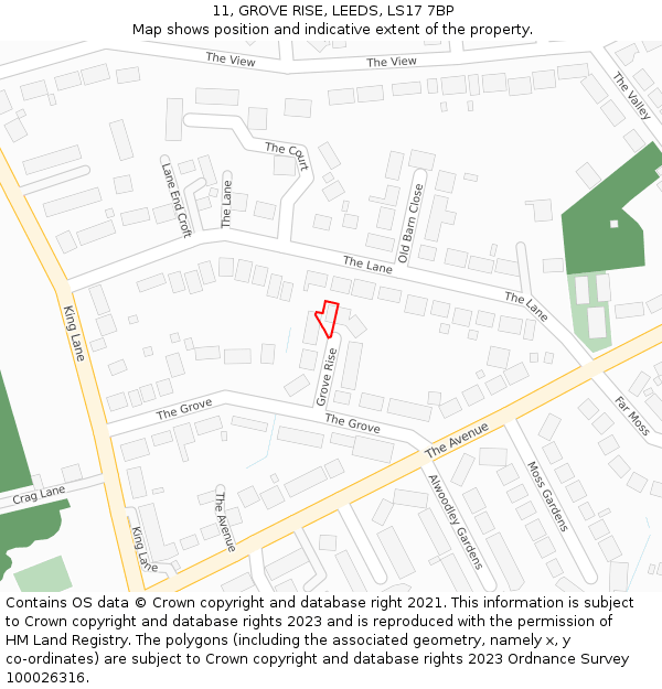 11, GROVE RISE, LEEDS, LS17 7BP: Location map and indicative extent of plot