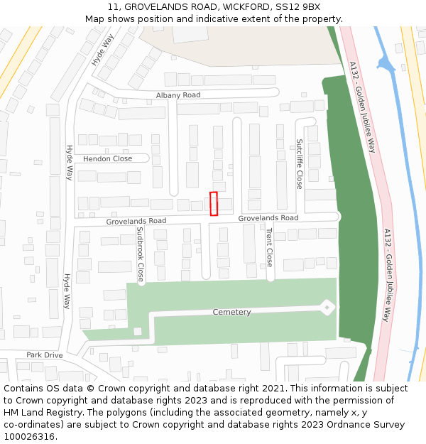 11, GROVELANDS ROAD, WICKFORD, SS12 9BX: Location map and indicative extent of plot