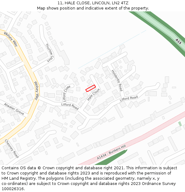 11, HALE CLOSE, LINCOLN, LN2 4TZ: Location map and indicative extent of plot