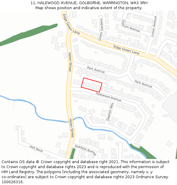 11, HALEWOOD AVENUE, GOLBORNE, WARRINGTON, WA3 3RH: Location map and indicative extent of plot