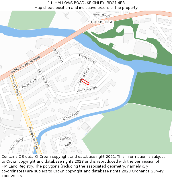 11, HALLOWS ROAD, KEIGHLEY, BD21 4ER: Location map and indicative extent of plot