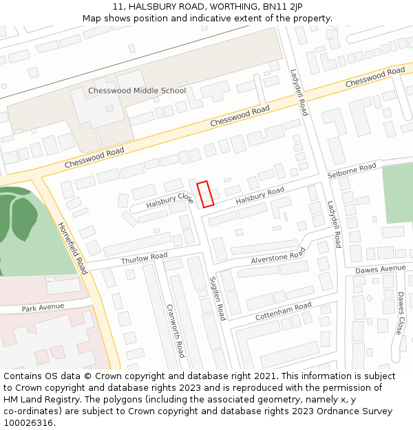 11, HALSBURY ROAD, WORTHING, BN11 2JP: Location map and indicative extent of plot