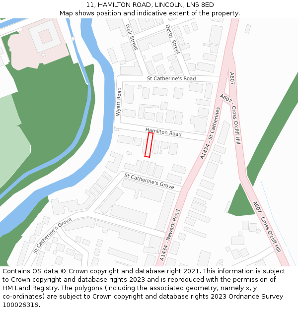 11, HAMILTON ROAD, LINCOLN, LN5 8ED: Location map and indicative extent of plot