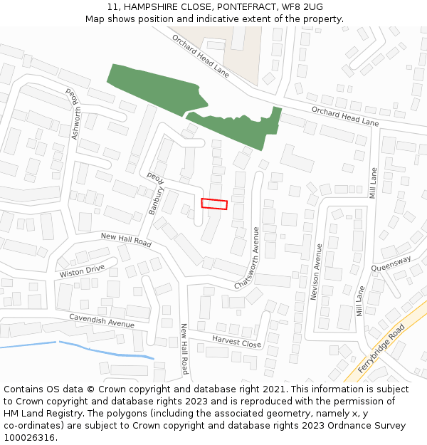 11, HAMPSHIRE CLOSE, PONTEFRACT, WF8 2UG: Location map and indicative extent of plot