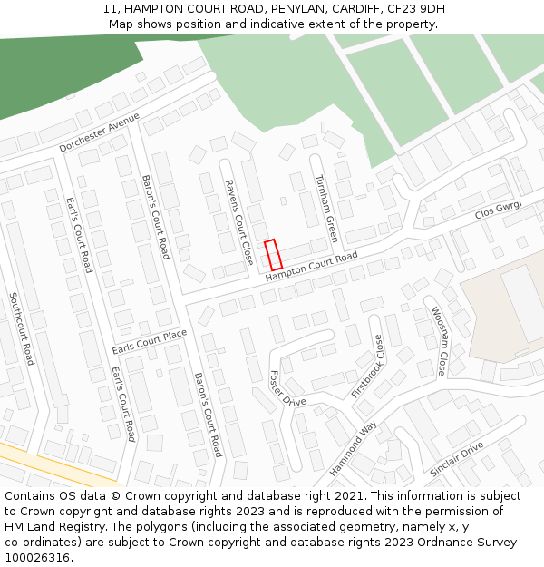 11, HAMPTON COURT ROAD, PENYLAN, CARDIFF, CF23 9DH: Location map and indicative extent of plot