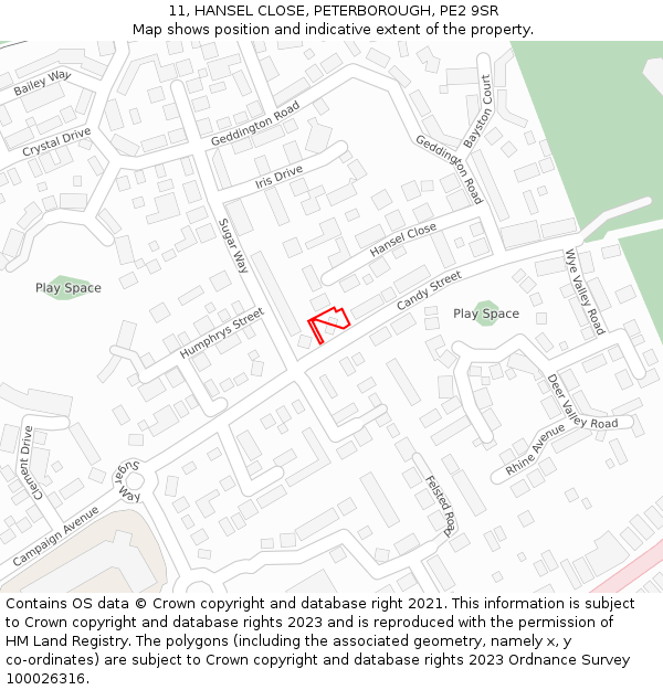 11, HANSEL CLOSE, PETERBOROUGH, PE2 9SR: Location map and indicative extent of plot