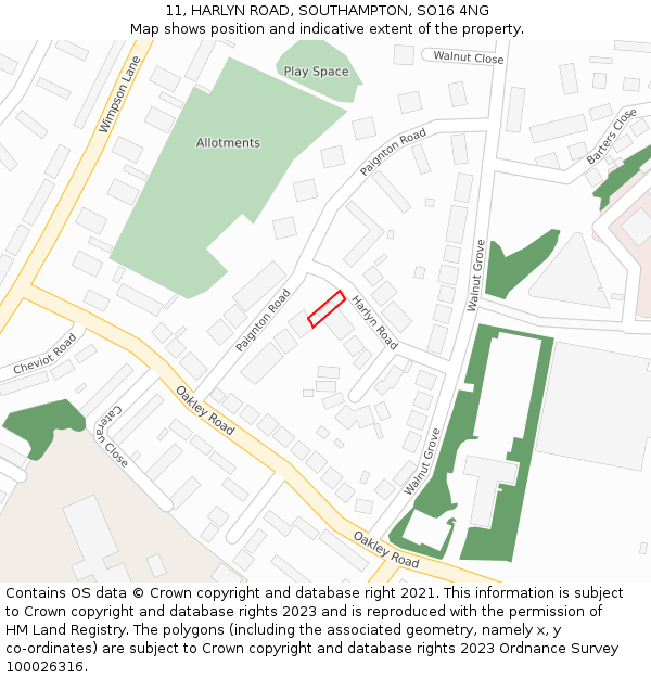 11, HARLYN ROAD, SOUTHAMPTON, SO16 4NG: Location map and indicative extent of plot