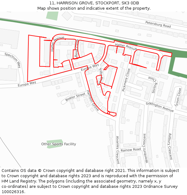 11, HARRISON GROVE, STOCKPORT, SK3 0DB: Location map and indicative extent of plot