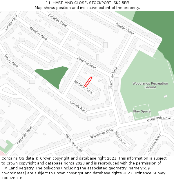 11, HARTLAND CLOSE, STOCKPORT, SK2 5BB: Location map and indicative extent of plot