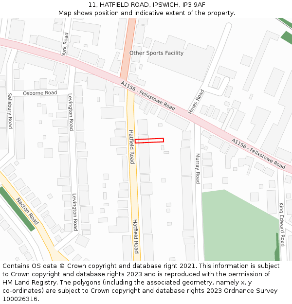 11, HATFIELD ROAD, IPSWICH, IP3 9AF: Location map and indicative extent of plot
