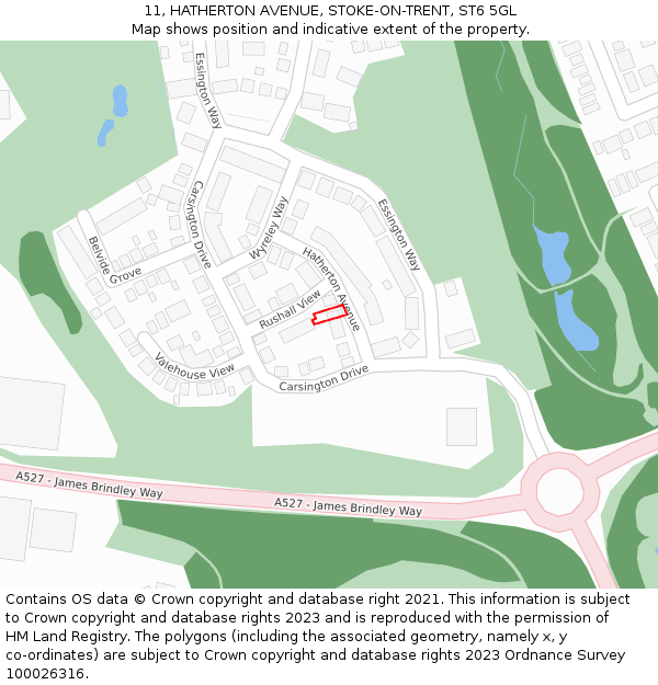 11, HATHERTON AVENUE, STOKE-ON-TRENT, ST6 5GL: Location map and indicative extent of plot