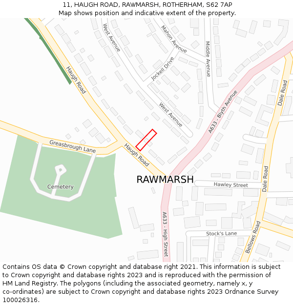 11, HAUGH ROAD, RAWMARSH, ROTHERHAM, S62 7AP: Location map and indicative extent of plot
