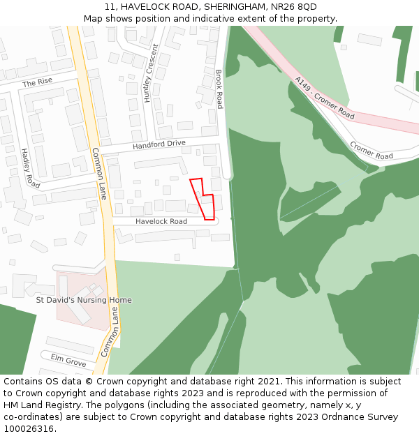 11, HAVELOCK ROAD, SHERINGHAM, NR26 8QD: Location map and indicative extent of plot