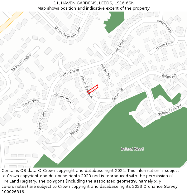 11, HAVEN GARDENS, LEEDS, LS16 6SN: Location map and indicative extent of plot