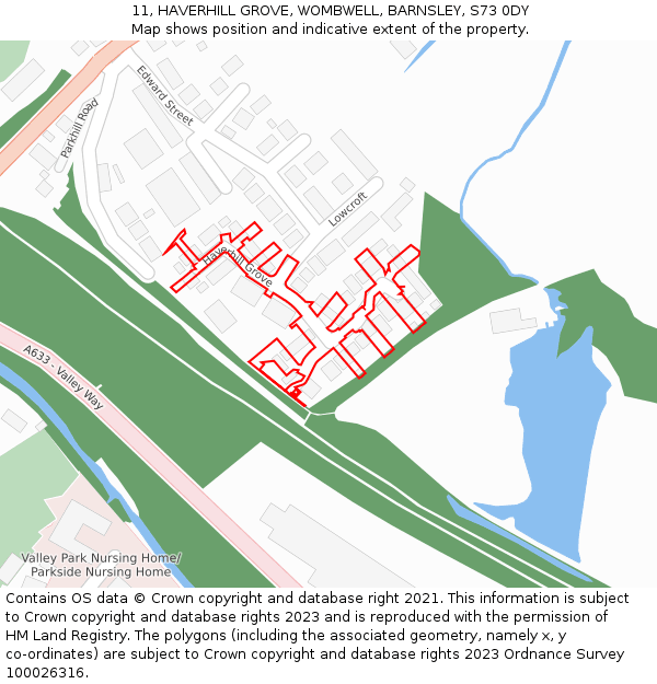 11, HAVERHILL GROVE, WOMBWELL, BARNSLEY, S73 0DY: Location map and indicative extent of plot