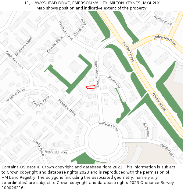 11, HAWKSHEAD DRIVE, EMERSON VALLEY, MILTON KEYNES, MK4 2LX: Location map and indicative extent of plot