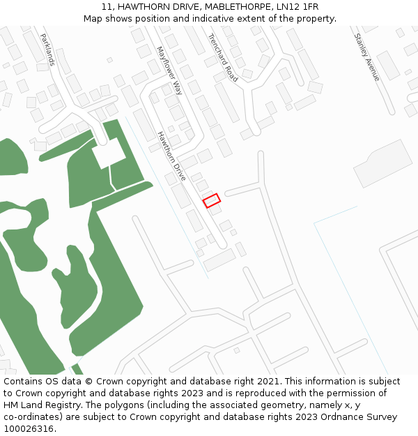 11, HAWTHORN DRIVE, MABLETHORPE, LN12 1FR: Location map and indicative extent of plot