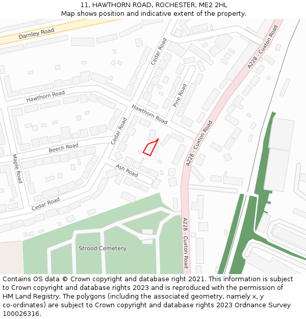 11, HAWTHORN ROAD, ROCHESTER, ME2 2HL: Location map and indicative extent of plot