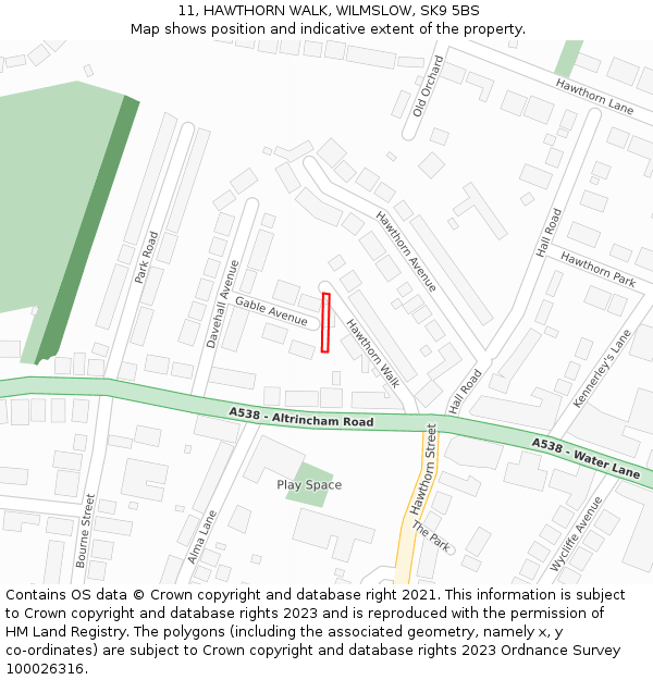 11, HAWTHORN WALK, WILMSLOW, SK9 5BS: Location map and indicative extent of plot