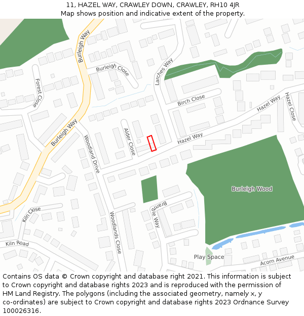 11, HAZEL WAY, CRAWLEY DOWN, CRAWLEY, RH10 4JR: Location map and indicative extent of plot