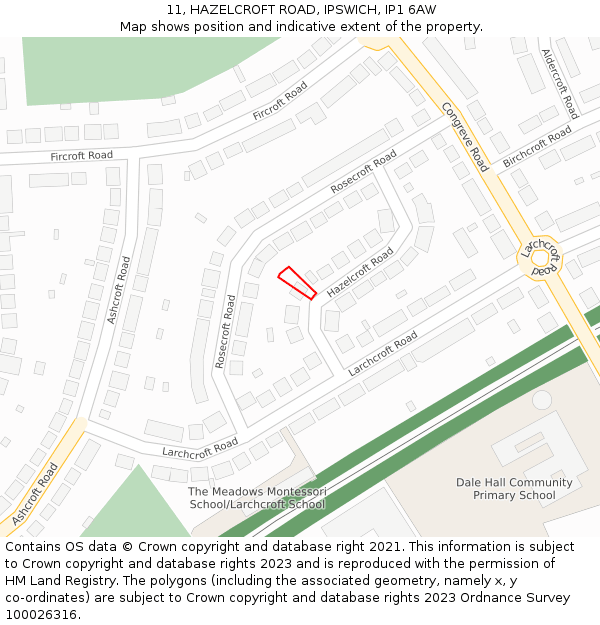 11, HAZELCROFT ROAD, IPSWICH, IP1 6AW: Location map and indicative extent of plot