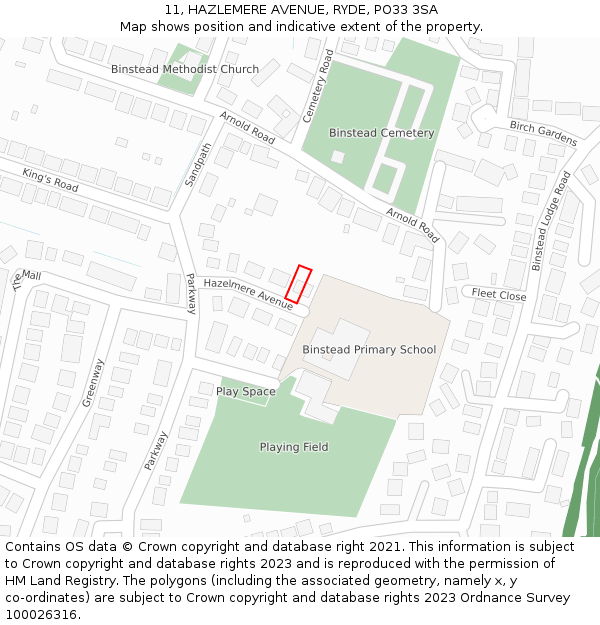 11, HAZLEMERE AVENUE, RYDE, PO33 3SA: Location map and indicative extent of plot