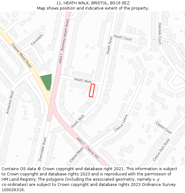 11, HEATH WALK, BRISTOL, BS16 6EZ: Location map and indicative extent of plot