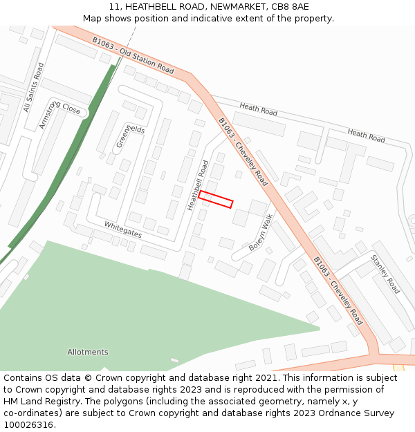 11, HEATHBELL ROAD, NEWMARKET, CB8 8AE: Location map and indicative extent of plot