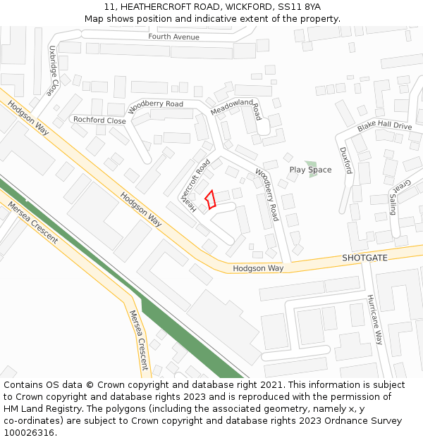 11, HEATHERCROFT ROAD, WICKFORD, SS11 8YA: Location map and indicative extent of plot