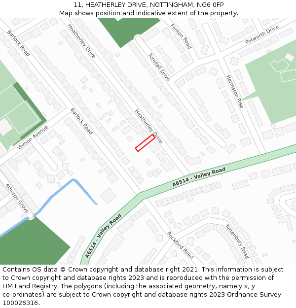 11, HEATHERLEY DRIVE, NOTTINGHAM, NG6 0FP: Location map and indicative extent of plot