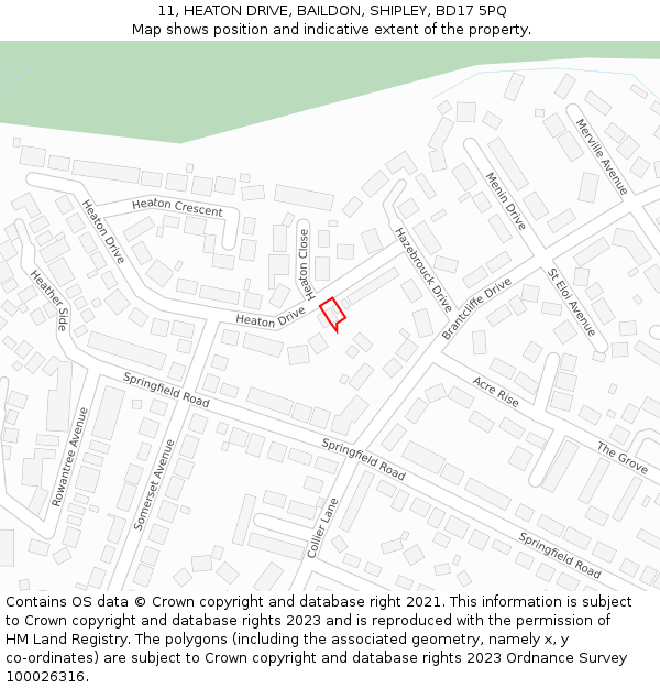 11, HEATON DRIVE, BAILDON, SHIPLEY, BD17 5PQ: Location map and indicative extent of plot