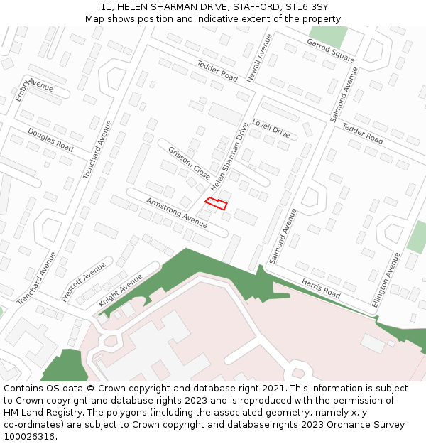 11, HELEN SHARMAN DRIVE, STAFFORD, ST16 3SY: Location map and indicative extent of plot