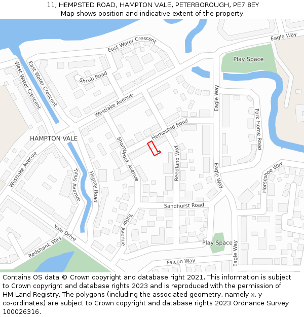 11, HEMPSTED ROAD, HAMPTON VALE, PETERBOROUGH, PE7 8EY: Location map and indicative extent of plot