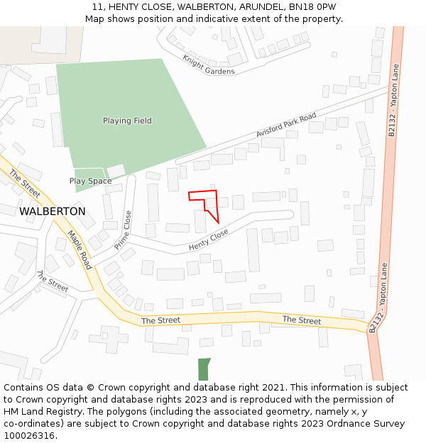 11, HENTY CLOSE, WALBERTON, ARUNDEL, BN18 0PW: Location map and indicative extent of plot