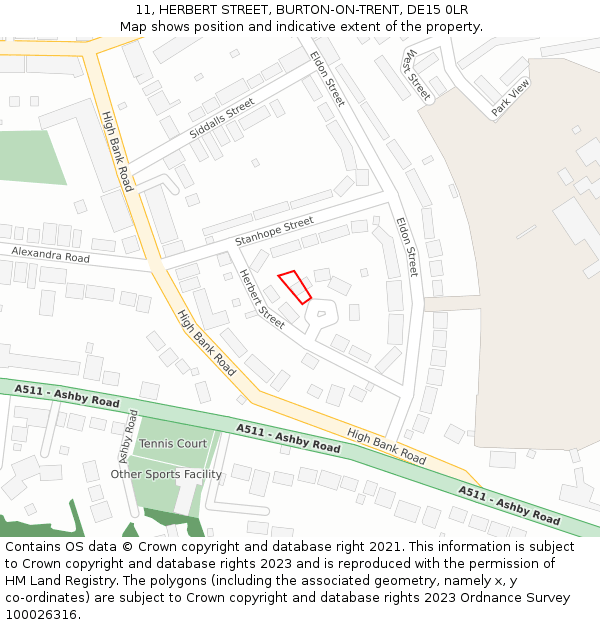11, HERBERT STREET, BURTON-ON-TRENT, DE15 0LR: Location map and indicative extent of plot