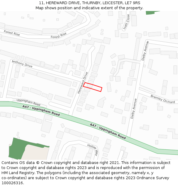 11, HEREWARD DRIVE, THURNBY, LEICESTER, LE7 9RS: Location map and indicative extent of plot