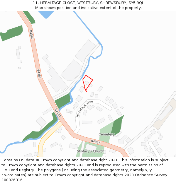 11, HERMITAGE CLOSE, WESTBURY, SHREWSBURY, SY5 9QL: Location map and indicative extent of plot