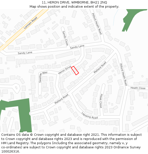 11, HERON DRIVE, WIMBORNE, BH21 2NQ: Location map and indicative extent of plot