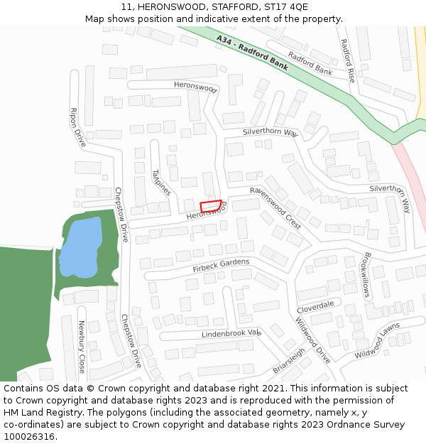 11, HERONSWOOD, STAFFORD, ST17 4QE: Location map and indicative extent of plot