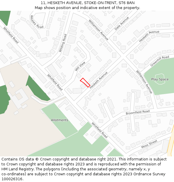 11, HESKETH AVENUE, STOKE-ON-TRENT, ST6 8AN: Location map and indicative extent of plot