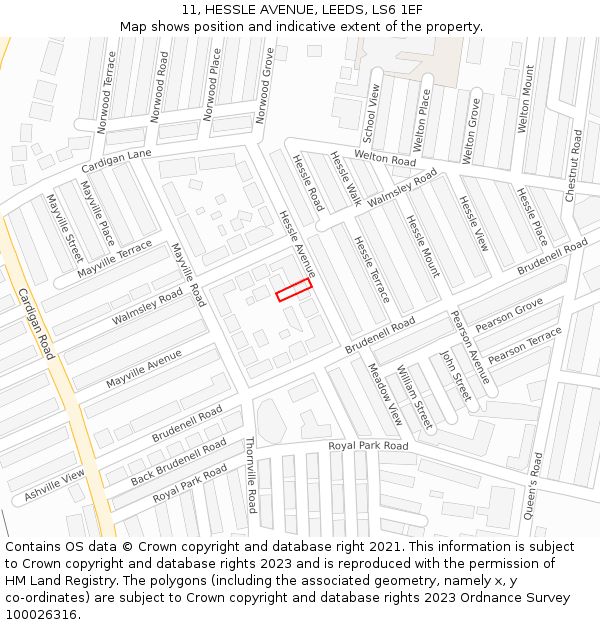 11, HESSLE AVENUE, LEEDS, LS6 1EF: Location map and indicative extent of plot