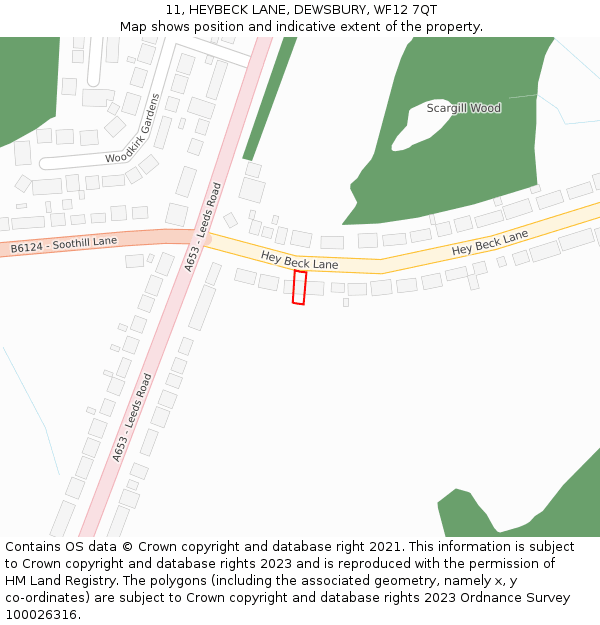 11, HEYBECK LANE, DEWSBURY, WF12 7QT: Location map and indicative extent of plot