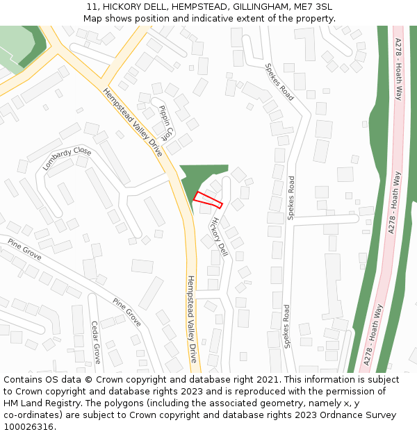 11, HICKORY DELL, HEMPSTEAD, GILLINGHAM, ME7 3SL: Location map and indicative extent of plot